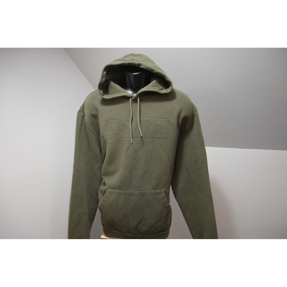 Puma Hoodie Mens XXL Olive Green Embossed Logo Pullover Sweatshirt Excellent